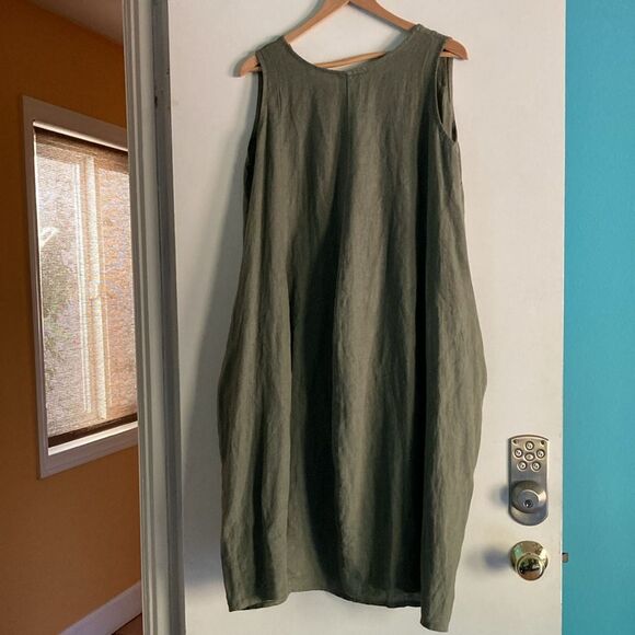 Oversized Olive Green 100% Linen Dress Avant Garde Like Rundholz "One Size" - Picture 6 of 11